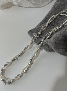 S925银强光珍珠双层项链女款