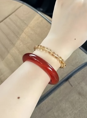 天然红玉髓手镯冰透水晶镯本命年