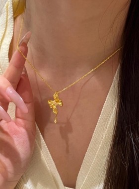金店同款沙金蝴蝶结吊坠项链