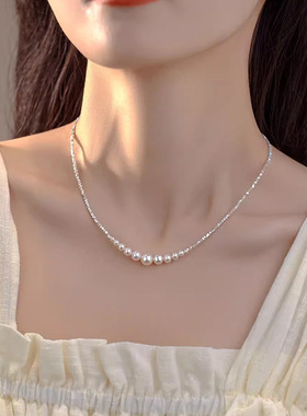 金店同款S925纯银珍珠碎银项链