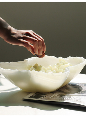 天然玉石果盘轻奢高级收纳花器装饰摆件样板间客厅玄关茶几桌面