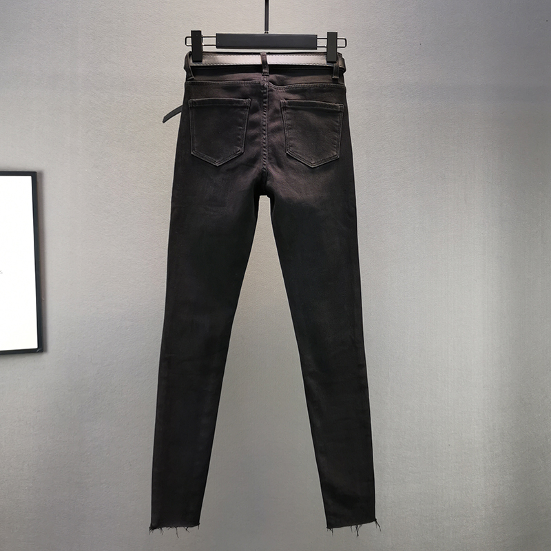 薄绒牛仔裤女2025年冬季新款弹力修身高腰显瘦欧洲站假破洞小脚裤,淘宝优惠券,粉丝福利购,淘宝优惠卷