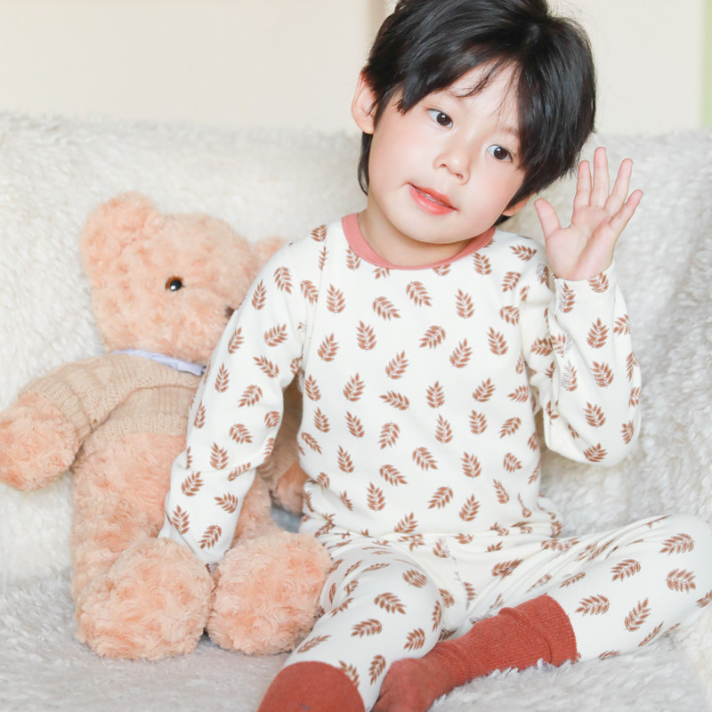 【280G特价】儿童家居服套装宝宝睡衣纯棉男童秋衣秋裤 白底叶子,淘宝优惠券,粉丝福利购,淘宝优惠卷