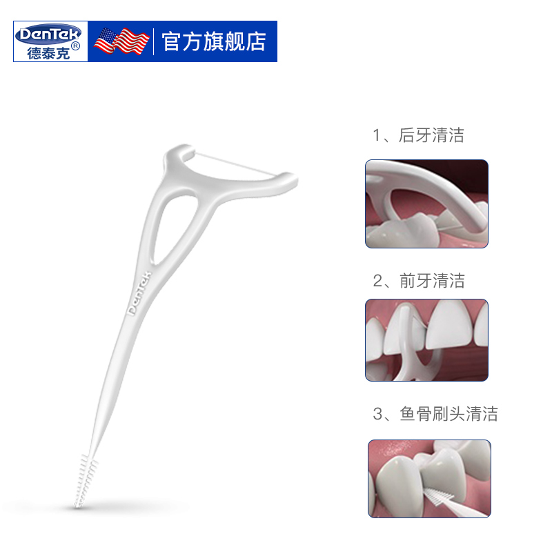 德泰克DenTek进口后槽牙牙线圆线扁线大小牙棒剔牙签线后牙专用 - 图0