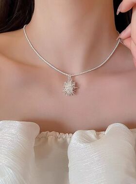 日韩风银色烟花吊坠显白锁骨链