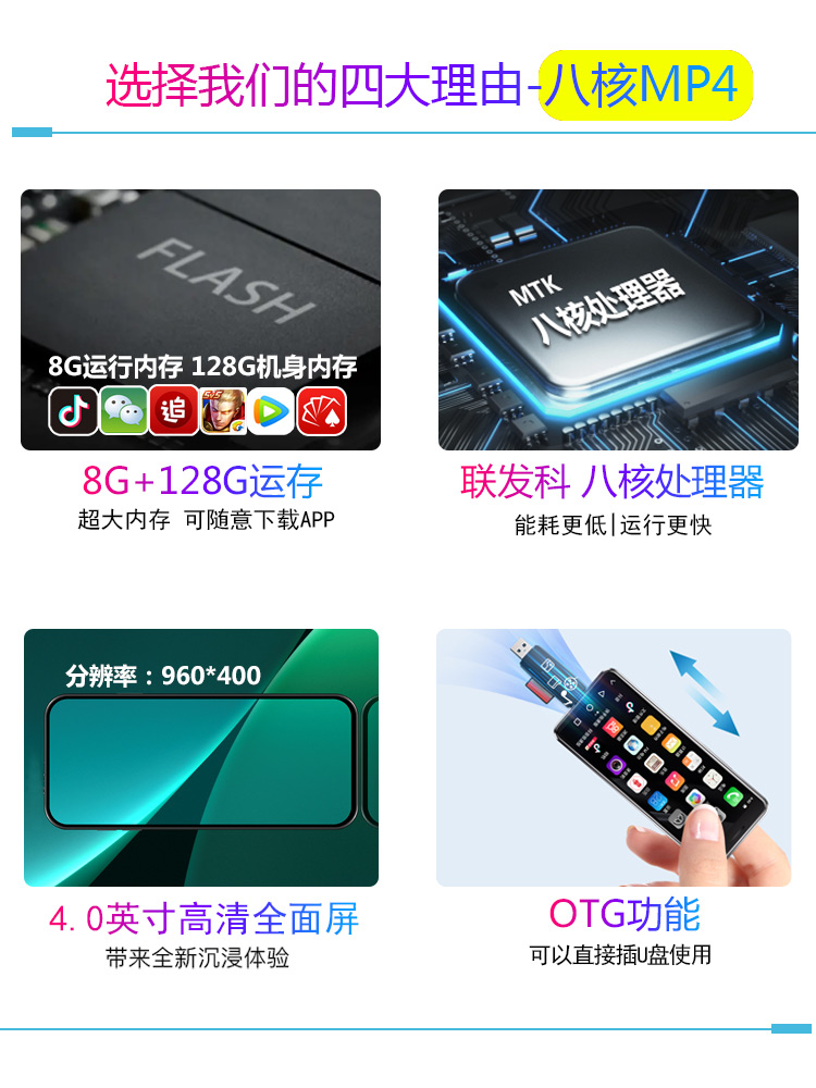 MP4WIFI可上网插卡下载APP看视频MP5智能8+128G MP6高中生专用MP7-图1