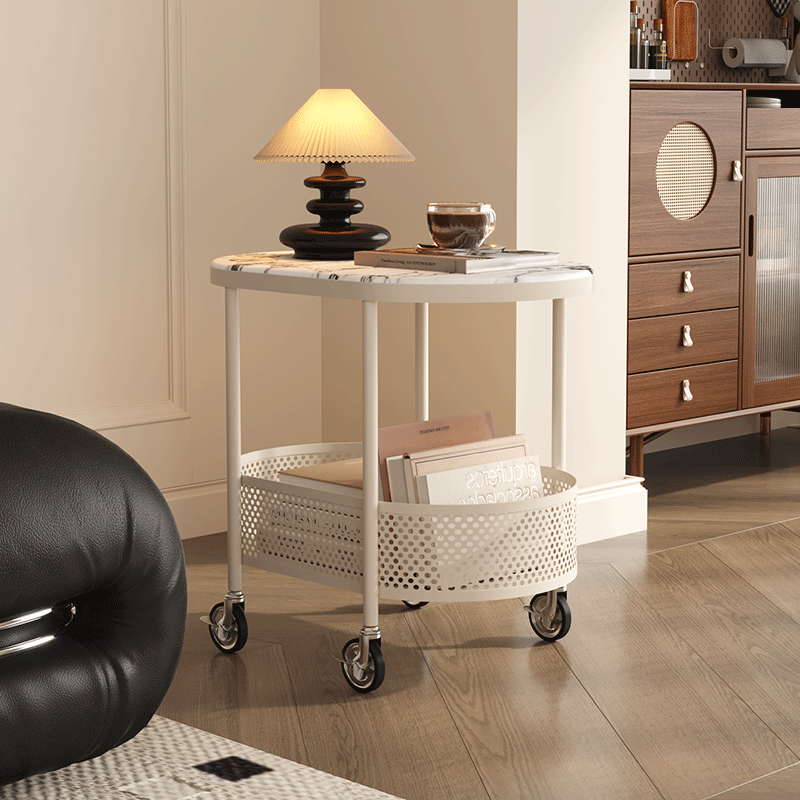 宝格丽风中古移动茶几微晶石面轻奢边几客厅沙发床头推车沙发伴侣 - 图0