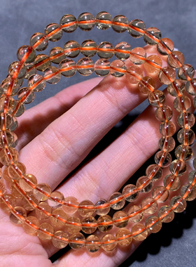 天然冰透黄水晶手链三圈情侣礼物