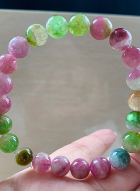 天然老矿西瓜碧玺手链巴西祖母绿