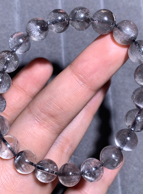 天然猫眼黑银钛晶手链礼物男女