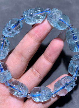 天然冰透托帕石貔貅碎冰随形手链