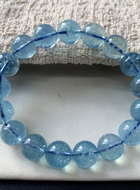 天然巴西碎碎冰海蓝宝单圈手串女
