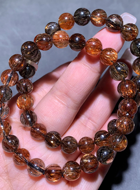 天然顺发云母黑金超单圈手链发晶