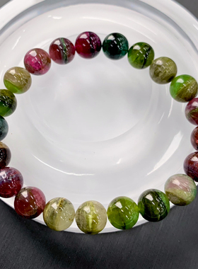 天然老矿西瓜碧玺单圈手链糖果色