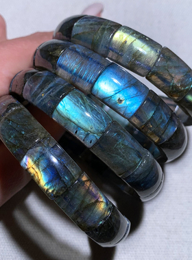 天然冰种强彩光拉长石手排送男女