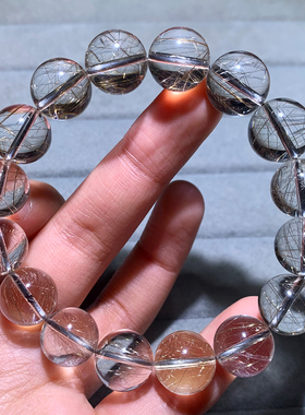 天然银发晶手串单圈浓密发丝透体