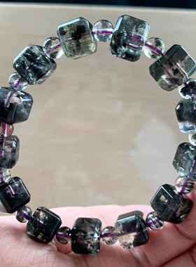 天然羽毛极光23方糖手链金钛发晶