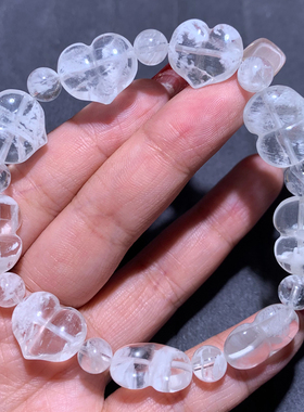 天然雪花幽灵爱心手链单圈嫩色矿