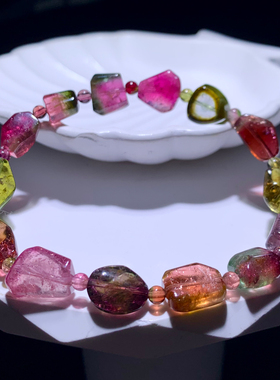 天然西瓜碧玺随形手串饰品礼物女