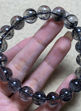 天然顺发黑发晶手链单圈水晶浓密