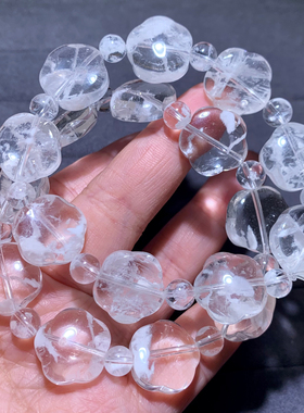 天然冰透白雪花幽灵星星随形手链