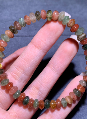 天然彩发晶盘珠单圈水晶手链发晶