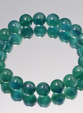 天然透体蓝绿色猫眼蓝晶石手链女