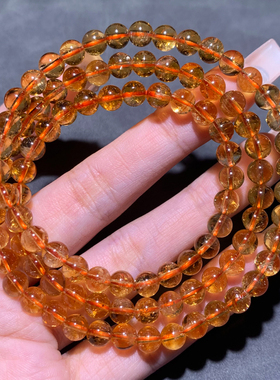 天然黄阿塞三圈水晶手链橘黄色女