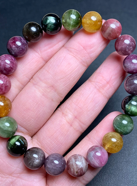 天然西瓜色碧玺手链饰品一物一图