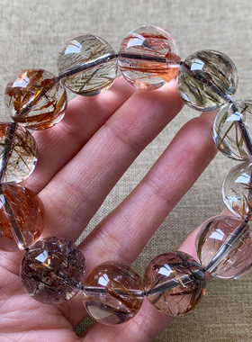 天然冰透顺发黑金超单圈手链共生双轮骨干水晶手串礼物饰品情侣女