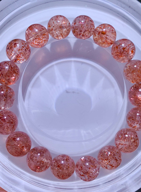 天然共生草莓长石手链赤铁矿水晶