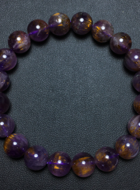 天然紫钛晶单圈手链水晶金钛发晶