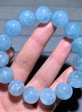 天然风暴碎冰海蓝宝手串冰透润蓝