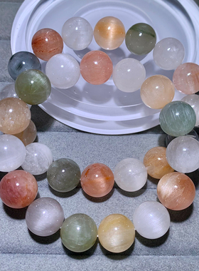 天然冰透拉丝彩兔毛水晶单圈手串