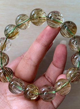 天然碧玺绿发晶单圈手链电气石女