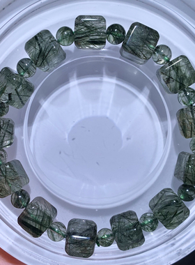 天然绿发晶方糖手链发丝冰透柔顺