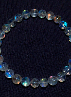 天然冰种马岛月光石单圈手链彩虹