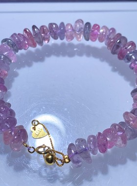 天然紫粉尖晶石随形手链银饰送女