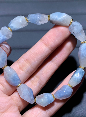 天然蓝灰兔毛随形水晶三圈手链女