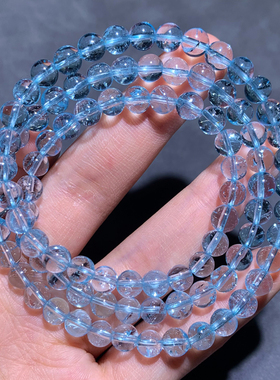 天然冰透体托帕石三圈手链碎冰女