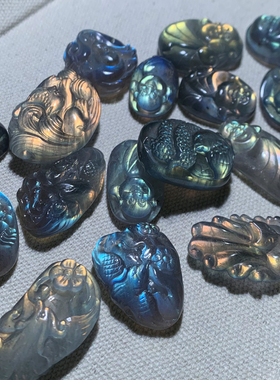 天然冰种拉长石雕刻件吊坠饰品女