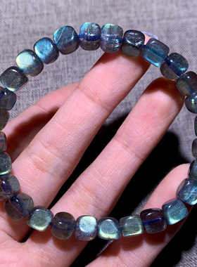 天然彩光拉长石糖豆随形单圈手链