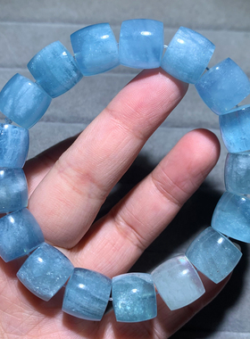 天然海蓝宝桶珠手链蓝天白云礼物