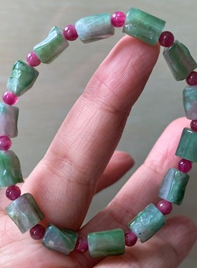 天然西瓜碧玺方块随形碧玺手链女