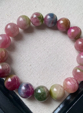 天然西瓜碧玺手链饰品男女生礼物