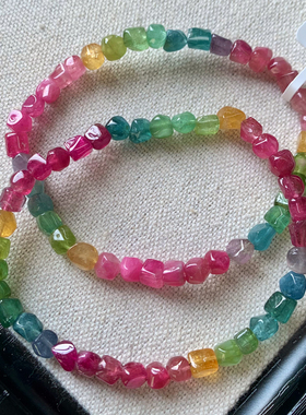 天然彩虹碧玺随形手链老矿碧玺女