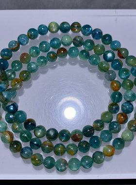 天然蓝绿晶石共生三圈手链岛屿女