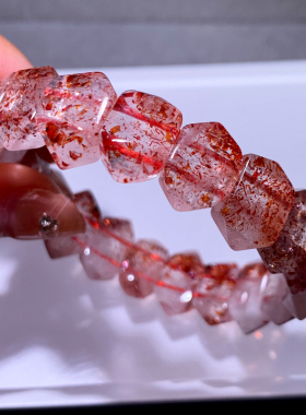 天然金草莓超七手排双尖水晶手链