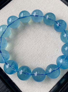 天然巴西湛蓝海蓝宝单圈手串绿柱