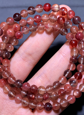 天然豆沙色安德森长石三圈手链女